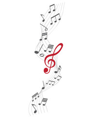 Musiknoten mit einem roten Notenschlüssel