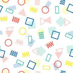 Retro memphis geometric line shapes seamless patterns. Hipster fashion 80-90s. Abstract jumble textures. Zigzag lines. Triangle. Memphis style for printing, website, design, poster.