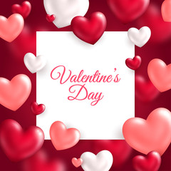 Colorful hearts with white square frame