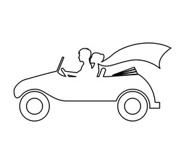 Obraz premium Couple of newlyweds character in car vector illustration design