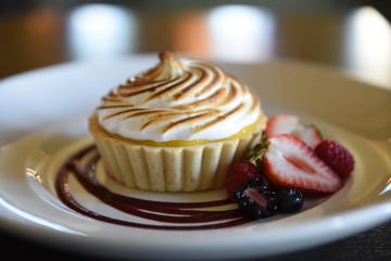 Meringue pie and assorted fruit 