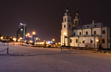 Embankment Svisloch river Nemiga, Minsk, Belarus, in January 2017,
