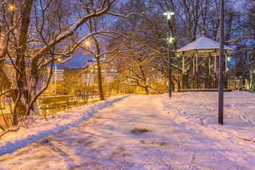 Winter Scene In Old Tallinn City at night