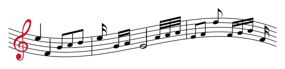 Musiknoten mit einem roten Violinschlüssel