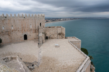 The courtyard of medieval templar Castle in Peniscola, Castellon Spain.