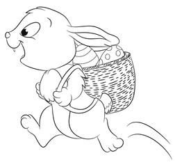 Vektor Illustration eines niedlichen Häschens mit einem Korb voller Ostereier