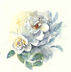 Roses flower bouquet watercolor painting illustration 