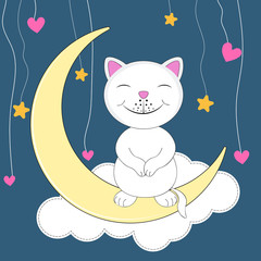 Cute cat sitting on the moon.