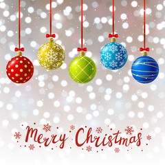 Color Christmas balls on shiny background 