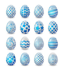 Set of blue and white Easter eggs