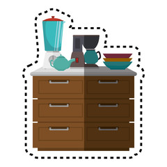 Kitchen chest of drawers with appliances vector illustration design