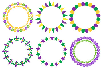 Mardi Gras frame set. Cute round border with space for text. Isolated on white background. Vector illustration © Lucia Fox