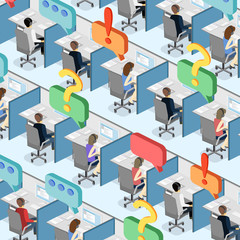 Isometric flat 3D interior call center. Customer support.