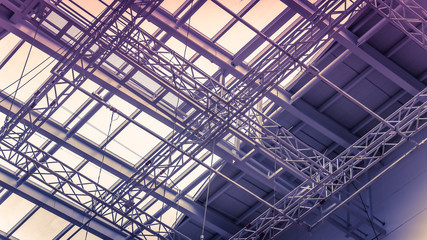 Obraz premium Building design and steel roof construction in vintage style.