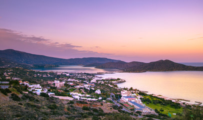 Panoramic high point view of the picturesque gulf of Elounda, Crete, Greece