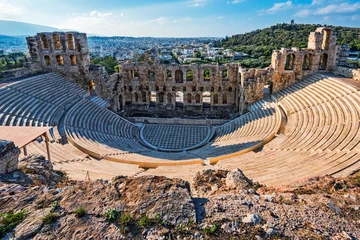 Tableaux ronds sur aluminium brossé Athènes Théâtre antique à l& 39 Acropole à Athènes Grèce
