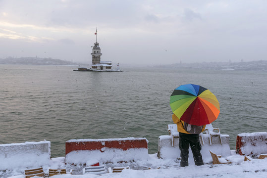 Colorful umbrella and Maidens Tower