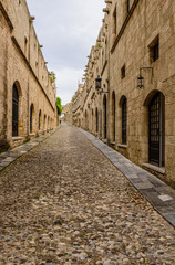 Fototapeta na wymiar Ancient street of knights in the old town of Rhodes, Dodecanese, Greece