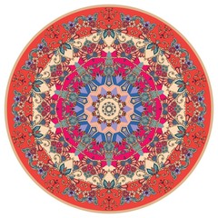 Decorative dish with beautiful floral ornament. Interior design. Vector illustration. Round carpet.