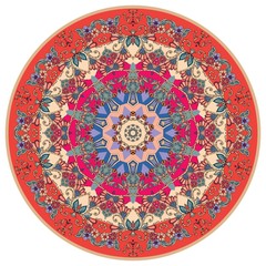 Decorative dish with beautiful floral ornament. Interior design. Vector illustration. Round carpet.