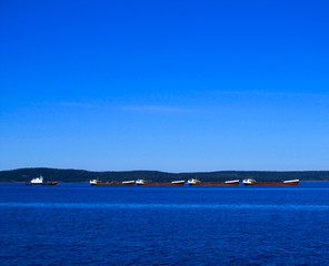 Ship caravan crossing the lake / Petrozavodsk / Karelia / Lake Onega