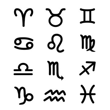 twelve zodiac black signs icon set vector