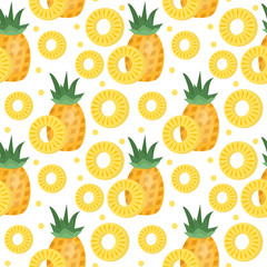 Pineapple seamless pattern. Ananas slices endless background, texture. Fruits background. Vector illustration