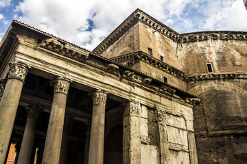 Pantheon ancient Facade in Rome, Italy