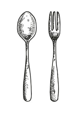 fork and spoon a little sketch. vector illustration
