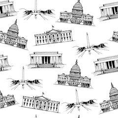 United States of America landmarks, popular places vector seamless pattern on white background
