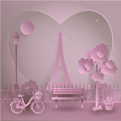 Valentine's day in Paris love pink paper cut