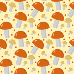 Mushrooms seamless pattern. Boletus edulis endless background, texture. Vegetable background. Vector illustration