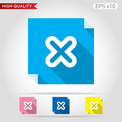 Colored icon or button of cross or delete symbol with background