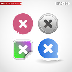 Colored icon or button of cross or delete symbol with background