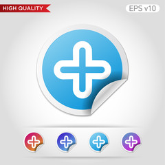 Colored icon or button of plus symbol with background