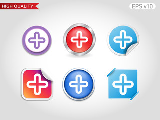 Colored icon or button of plus symbol with background