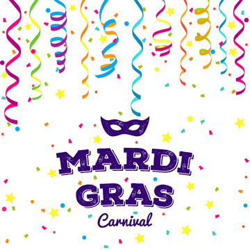 Mardi Gras traditional symbols collection - carnival masks, party decorations. Vector illustration