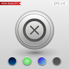 Colored icon or button of cross or delete symbol with background