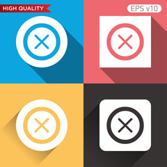 Colored icon or button of cross or delete symbol with background