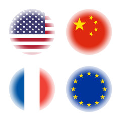 Circle flags, isolated on white background, vector illustration.