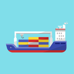 Vector flat style illustration of cargo ship.