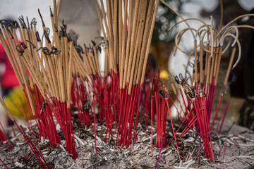 Obraz premium Close view of traditional incense sticks. Vietnam.