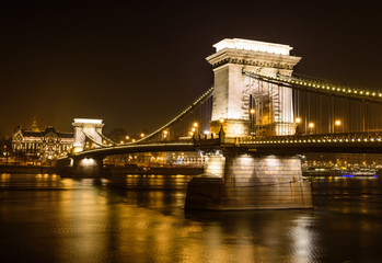 the Chain Bridge at night, Budapest, Hungary