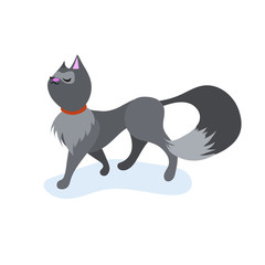 Cute cartoon cat, walking with funny face.