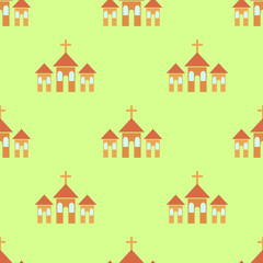 Fototapeta premium Religion Icons Isolated on Green Background. Seamless Pattern