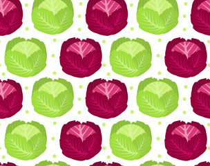 Cabbage seamless pattern. Red cabbage endless background, texture. Vegetable background. Vector illustration