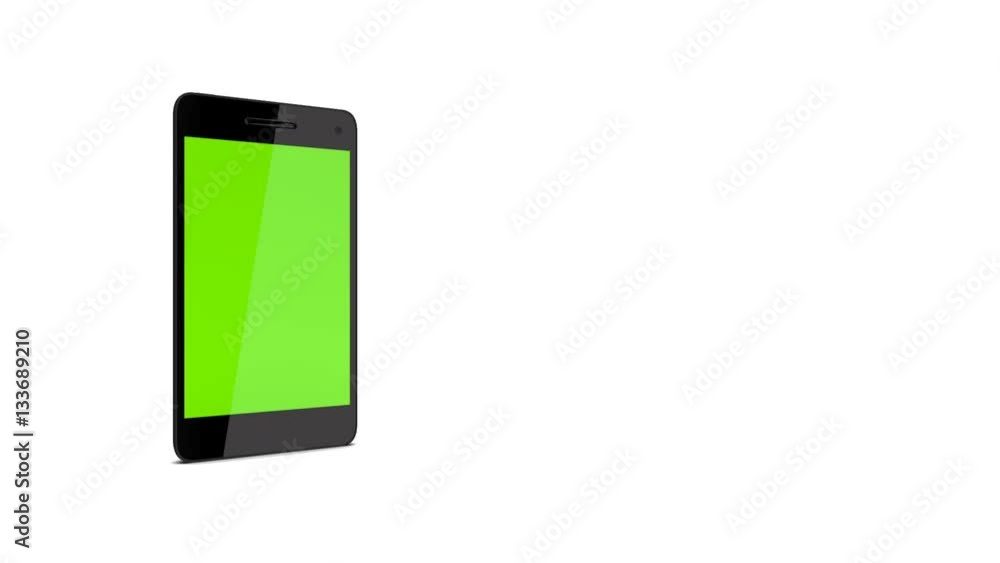 Poster modern smartphone with green screen rotating on white background. animation contains alpha channel.