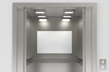 Blank billboard or poster inside of empty elevator cabin © dimamoroz