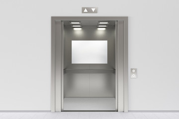 Blank billboard or poster inside of empty elevator cabin © dimamoroz