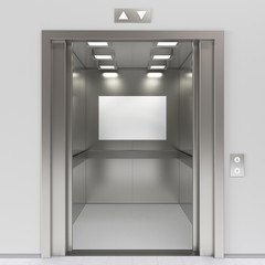 Blank billboard or poster inside of empty elevator cabin © dimamoroz